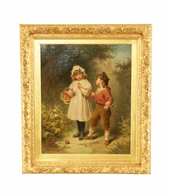 Lot 899 - EDWIN ROBERTS (1840-1917) A LATE 19TH / EARLY 20TH CENTURY OIL ON CANVAS CHILDREN IN WOODED LANDSCAPE
