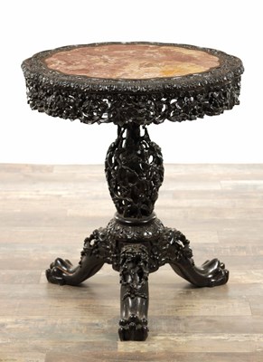 Lot 183 - A GOOD 19TH CENTURY RETICULATED CARVED HARDWOOD CHINESE CENTRE TABLE
