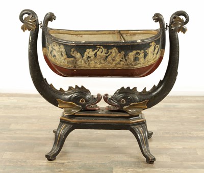 Lot 1336 - AN UNUSUAL 19TH CENTURY ITALIAN POLYCHROME DECORATED CARVED WOOD CRIB