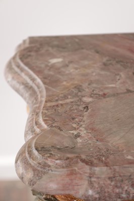 Lot 1201 - AN 18TH CENTURY ITALIAN CARVED GILTWOOD AND POLYCHROME DECORATED CONSOLE TABLE OF SMALL SIZE