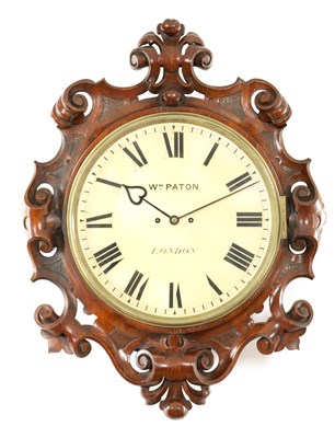 Lot 1105 - WILLIAM PATON, LONDON. A 19TH CENTURY CARVED OAK DOUBLE FUSEE WALL CLOCK