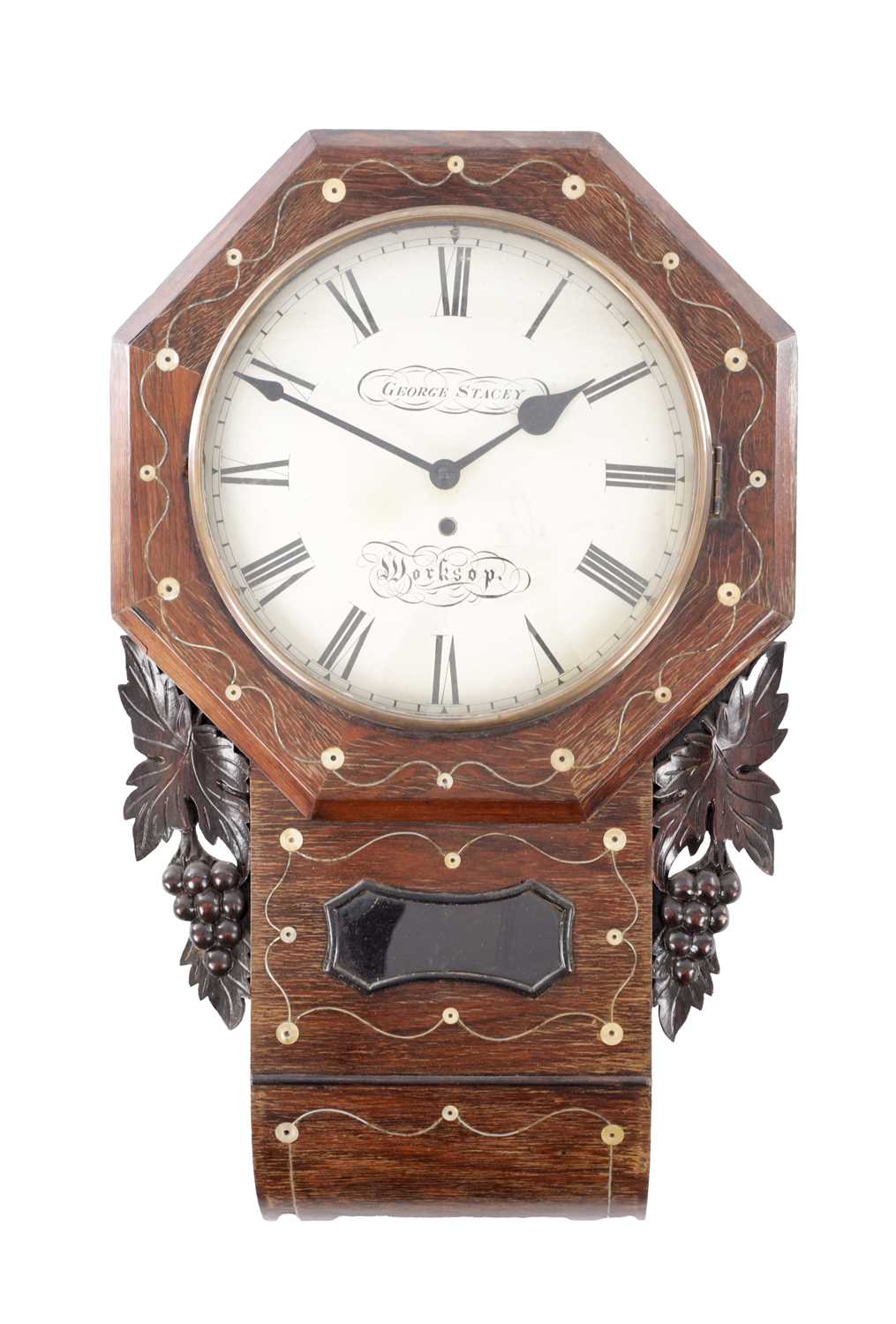 Lot 387 - A 19TH CENTURY ROSEWOOD AND MOTHER OF PEARL INLAID WALL CLOCK