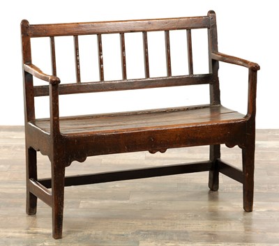 Lot 1305 - AN EARLY 18TH CENTURY ASH AND ELM SMALL SETTLE