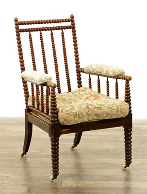 Lot 122 - A 19TH CENTURY BOBBIN TURNED LIBRARY CHAIR