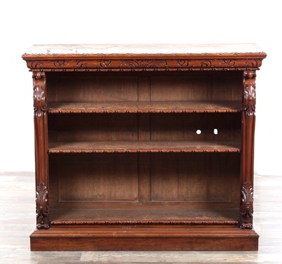 Lot 1320 - A GOOD EARLY VICTORIAN MAHOGANY OPEN BOOKCASE