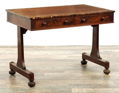 Lot 1203 - A LATE REGENCY MAHOGANY AND CALAMANDER CROSSBANDED LIBRARY TABLE