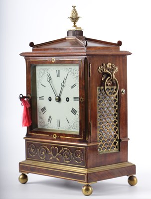 Lot 1014 - J. BERMAN, REGENT'S PARK. A REGENCY FIGURED MAHOGANY DOUBLE FUSEE BRACKET CLOCK
