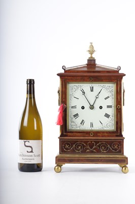 Lot 1014 - J. BERMAN, REGENT'S PARK. A REGENCY FIGURED MAHOGANY DOUBLE FUSEE BRACKET CLOCK