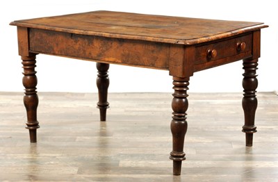 Lot 1296 - A GOOD EARLY 19TH CENTURY BURR CHESTNUT COUNTRY HOUSE KITCHEN TABLE