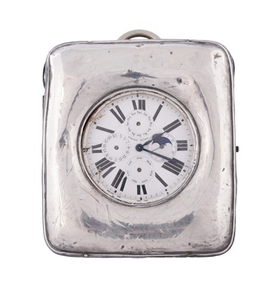 Lot 351 - AN EARLY 20TH CENTURY SWISS SILVER PLATE GOLIATH EIGHT-DAY DESK WATCH