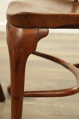 Lot 1280 - A SET OF THREE EARLY 19TH CENTURY YEW WOOD WINDSOR CHAIRS