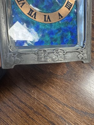 Lot 1028 - ARCHIBALD KNOX FOR LIBERTY & CO. AN ART NOUVEAU 'TUDRIC' PEWTER CARRIAGE CLOCK