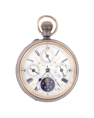 Lot 297 - A LATE 19TH CENTURY TRIPLE CALENDAR MOONPHASE OPEN FACE POCKET WATCH