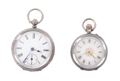 Lot 154 - TWO LATE 19TH CENTURY LADIES' SILVER FOB WATCHES