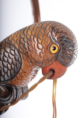 Lot 560 - AN UNUSUAL EARLY 20TH CENTURY NOVELTY PARROT CARVED WOOD TABLE LAMP
