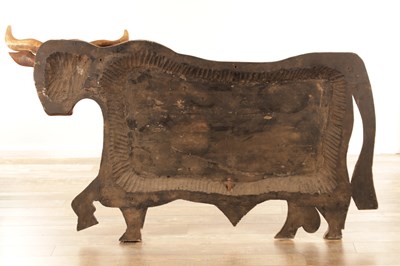 Lot 664 - A LARGE HALF LIFE SIZE RARE 19TH CENTURY CARVED AND PAINTED LONGHORN BULL