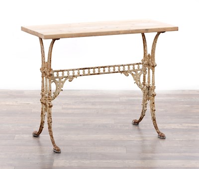 Lot 208 - A REGENCY PAINTED CAST IRON AND PINE GARDEN TABLE