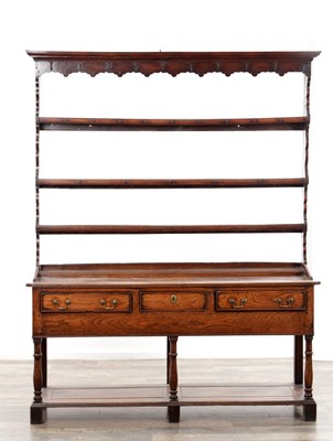 Lot 1344 - AN 18TH CENTURY WELSH OAK DRESSER BASE AND RACK
