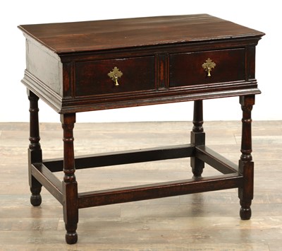 Lot 1168 - A 17TH CENTURY OAK TWO DRAWER SIDE TABLE