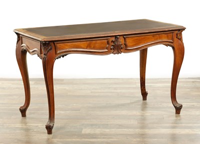 Lot 240 - A 19TH CENTURY FIGURED MAHOGANY WRITING TABLE