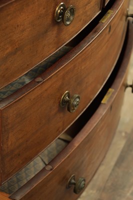 Lot 83 - A LATE GEORGIAN BOW-FRONTED MAHOGANY CHEST OF DRAWERS