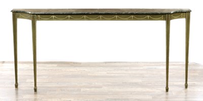 Lot 1283 - A DECORATIVE EARLY 20TH CENTURY PAINTED CONSOLE TABLE IN THE MANNER OF SIBYL COLEFAX AND JOHN FOWLER