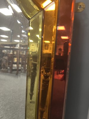 Lot 1302 - A GOOD 1930'S ART DECO COLOURED GLASS HANGING MIRROR