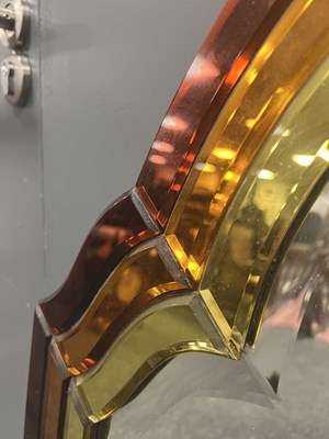 Lot 1302 - A GOOD 1930'S ART DECO COLOURED GLASS HANGING MIRROR