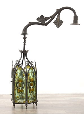 Lot 596 - A 19TH CENTURY BRONZE GOTHIC STYLE HANGING LANTERN