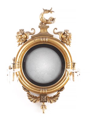 Lot 1129 - A REGENCY CONVEX GILTWOOD MIRROR OF SMALL SIZE