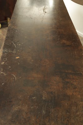 Lot 1209 - AN 17TH CENTURY OAK REFECTORY TABLE WITH ONE-PIECE TOP
