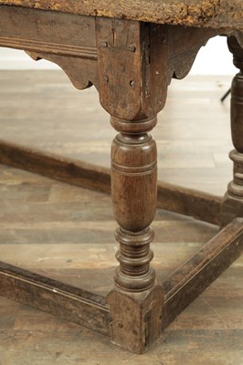 Lot 1209 - AN 17TH CENTURY OAK REFECTORY TABLE WITH ONE-PIECE TOP