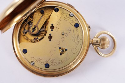 Lot 313 - THOMAS RUSSELL, LONDON. A LATE 19TH CENTURY 18CT GOLD FULL HUNTER POCKET WATCH