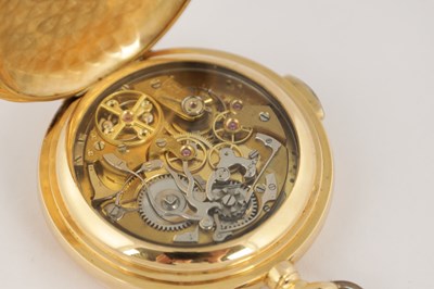 Lot 312 - A LATE 19TH CENTURY 18CT GOLD HUNTER CHRONOGRAPH QUARTER REPEATING MOONPHASE POCKET WATCH