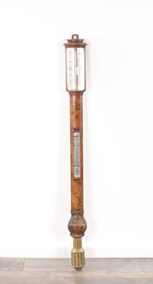 Lot 1092 - G.H. & CO. GOWLAND, SUNDERLAND. A 19TH CENTURY BUR WALNUT MARINE STICK BAROMETER