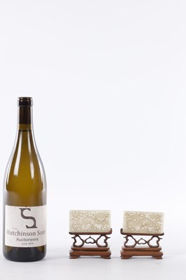 Lot 69 - A PAIR OF CHINESE RETICULATED CARVED JADE PANELS ON STANDS