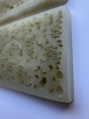 Lot 69 - A PAIR OF CHINESE RETICULATED CARVED JADE PANELS ON STANDS