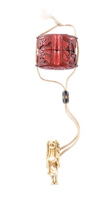 Lot 129 - A JAPANESE MEIJI PERIOD CINNABAR LACQUERED INRO