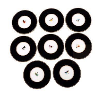 Lot 144 - A SET OF EIGHT 20TH CENTURY FISHING FLY DINNER MATS