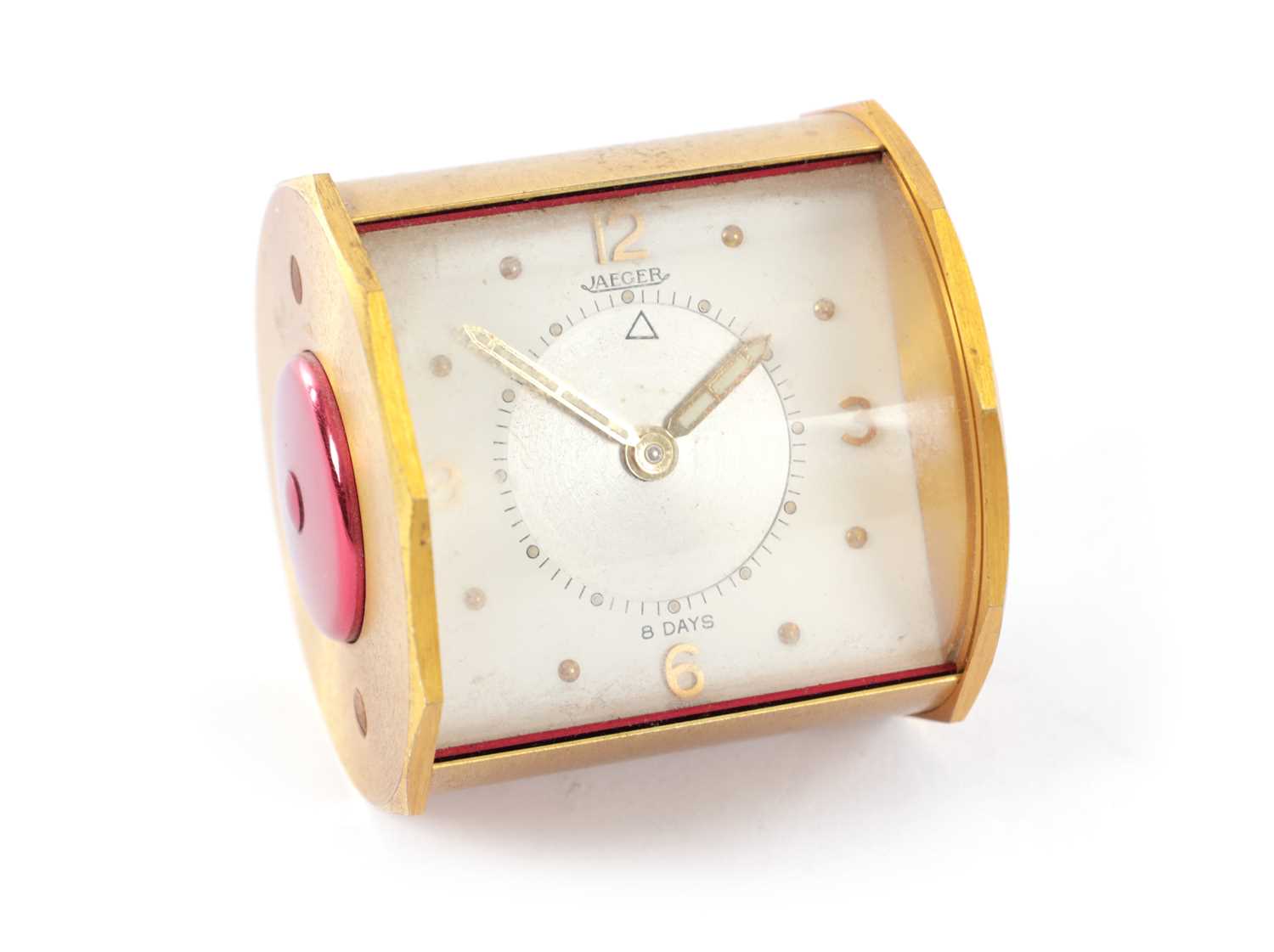 Lot 18 - A JAEGER EIGHT-DAY CYLINDRICAL DESK TOP ALARM