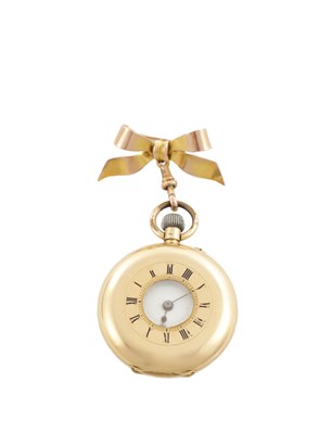 Lot 344 - A LADIES 18CT GOLD DEMI-HUNTER FOB WATCH