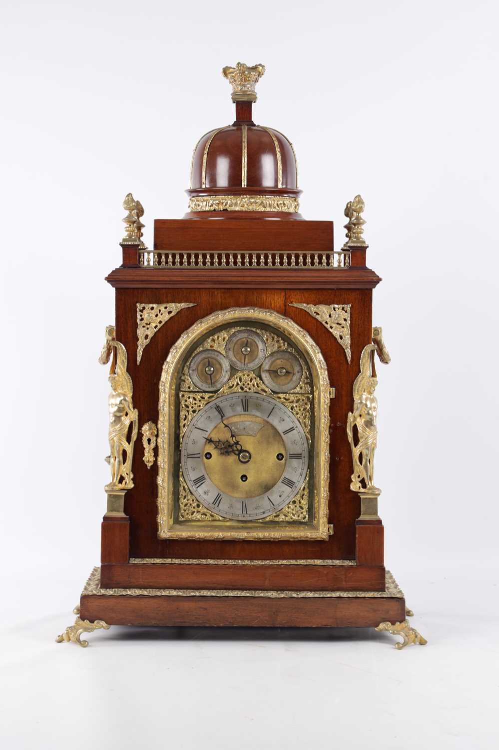 Lot 1036 - A LARGE 19TH CENTURY WALNUT AND ORMOLU MOUNTED THREE TRAIN QUARTER STRIKING BRACKET CLOCK