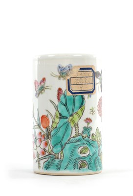 Lot 400 - A CHINESE REPUBLIC FAMILLE ROSE CYLINDRICAL BRUSH POT