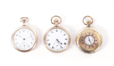 Lot 396 - A COLLECTION OF THREE GOLD-PLATED POCKET WATCHES INCLUDING A WALTHAM