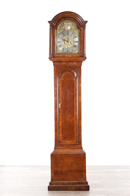 Lot 1010 - A GEORGE II BURR WALNUT LONGCASE CLOCK BY THOMAS HUTLY, COGGESHALL