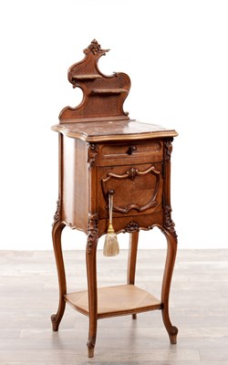 Lot 68 - A 19TH CENTURY FRENCH CARVED MAHOGANY BEDSIDE CUPBOARD