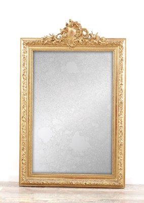 Lot 1138 - A LARGE 19TH RECTANGULAR CARVED GILTWOOD HANGING MIRROR