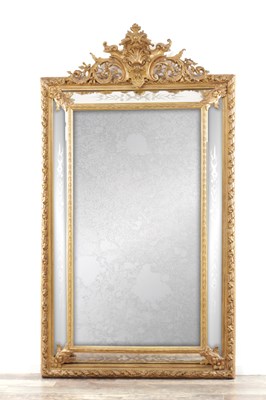 Lot 1329 - A LARGE 19TH CENTURY CARVED GILTWOOD HANGING MIRROR