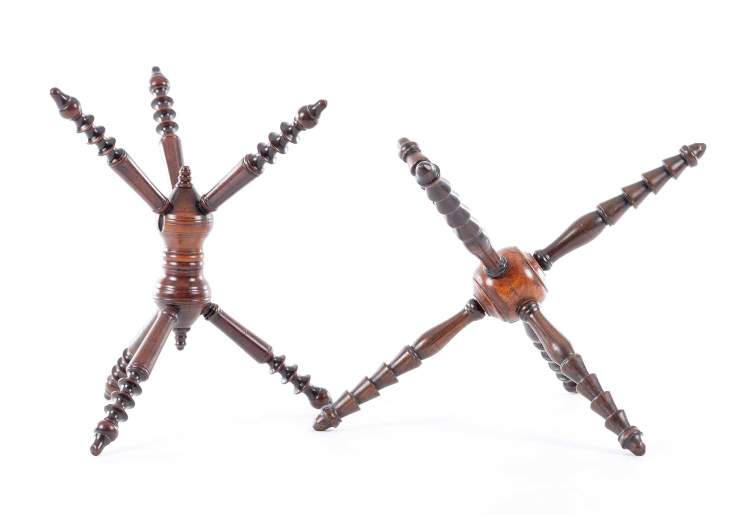 Lot 712 - TWO 19TH CENTURY WELSH TREENWARE FRUITWOOD CAT'S / BOWL STANDS