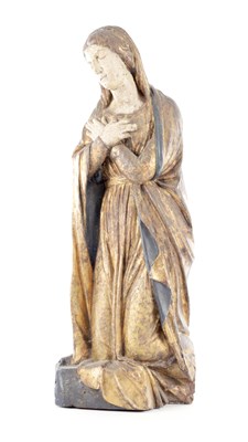 Lot 717 - A 15/16TH CENTURY ITALIAN CARVED POLYCHROME AND GILT MADONNA OF THE ANNUNCIATION